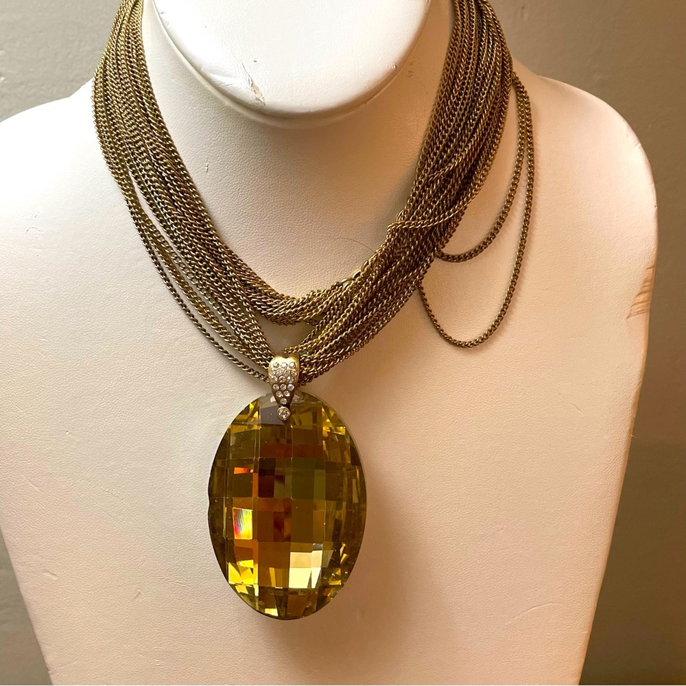 Super Long Huge Faceted Pendant Statement Necklace
